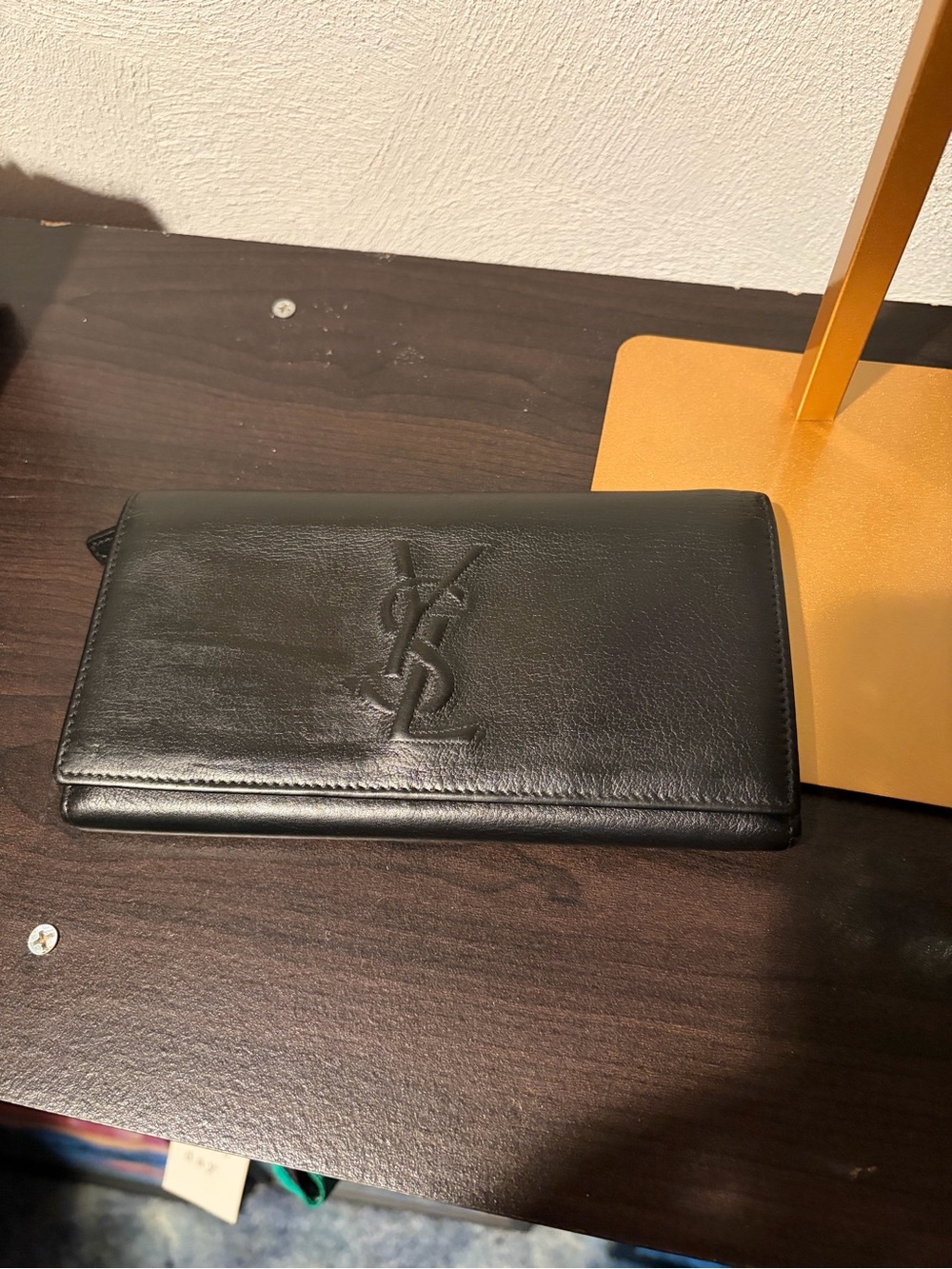 Saint Laurent Black Leather YSL Flap Wallet